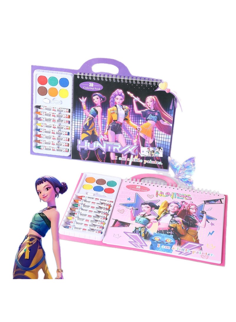 saykfoe Kpop Demon Hunters Pink Fashion Sketch Set, Includes Coloring Book, Coloring Pens, Kpop Demon Hunters Stencils, Great Girls Toys - Image 5