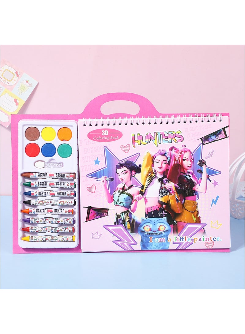 saykfoe Kpop Demon Hunters Pink Fashion Sketch Set, Includes Coloring Book, Coloring Pens, Kpop Demon Hunters Stencils, Great Girls Toys - Image 1