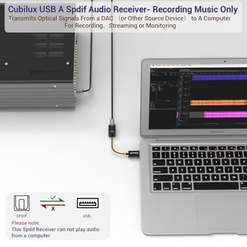 Cubilux USB A SPDIF Input Adapter for PC [Stereo Recording ONLY, NOT for Playing Audio] USB Optical Line-in Dongle, Toslink to USB Receiver, USB A SDPIF RX Interface Suitable for Laptop Computer - Image 2