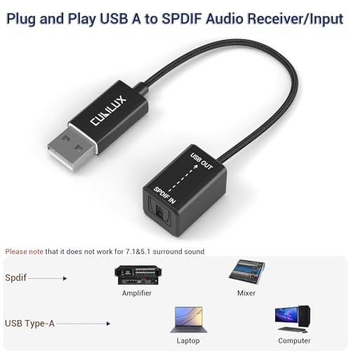 Cubilux USB A SPDIF Input Adapter for PC [Stereo Recording ONLY, NOT for Playing Audio] USB Optical Line-in Dongle, Toslink to USB Receiver, USB A SDPIF RX Interface Suitable for Laptop Computer - Image 4