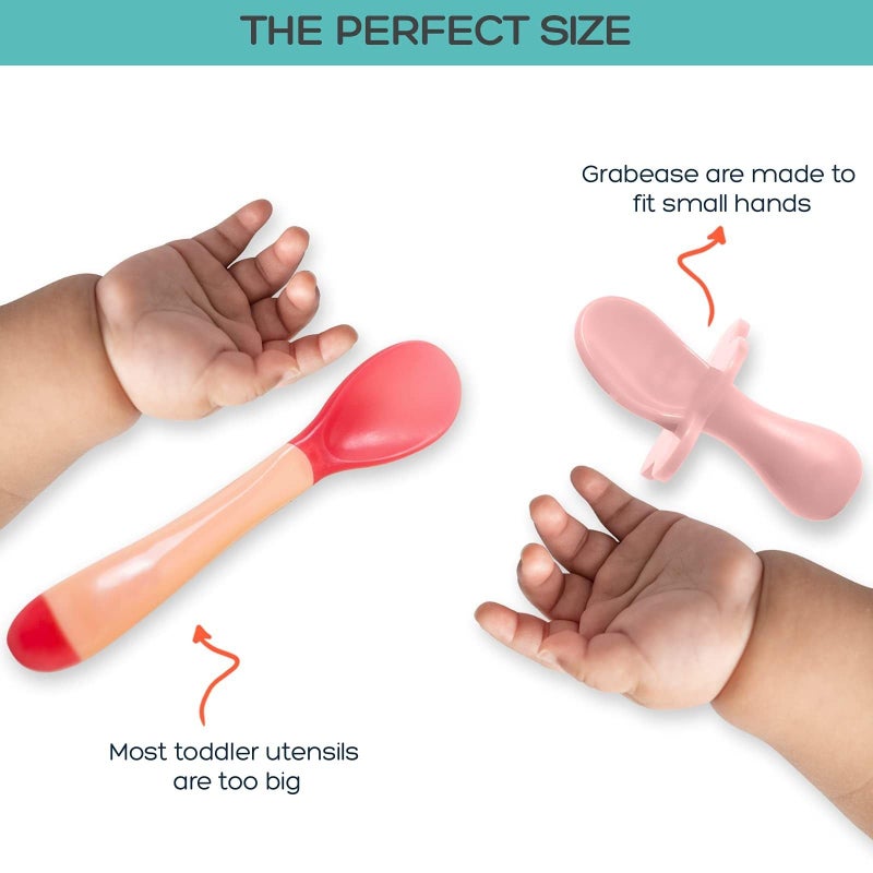 Grabease Baby Feeding Utensils Set - Travel Case for To-Go Toddler Containers - Choke-Guard for Baby Led Weaning Forks - Dishwasher Safe Toddler Spoon - Plastic, Blush, Pack of 1 - Image 5