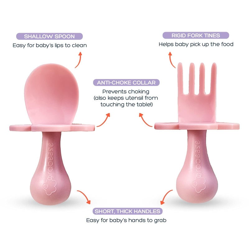 Grabease Baby Feeding Utensils Set - Travel Case for To-Go Toddler Containers - Choke-Guard for Baby Led Weaning Forks - Dishwasher Safe Toddler Spoon - Plastic, Blush, Pack of 1 - Image 4