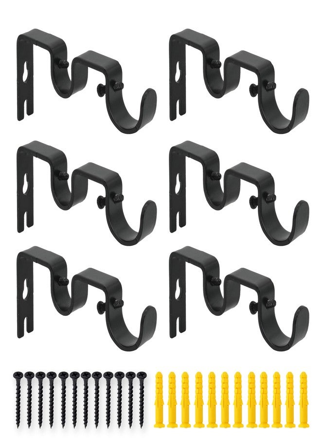 AddGrace 6 PCS Double Curtain Rod Bracket Heavy Duty Vintage Curtain Rod Holder for 1" and 5/8" Rod (6 pcs Black) - Image 1