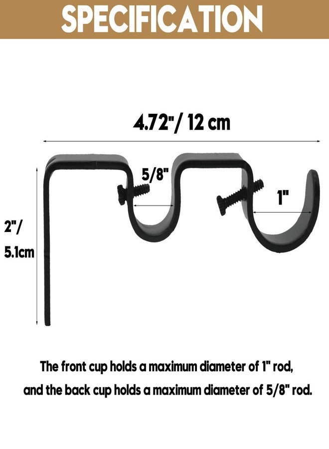 AddGrace 6 PCS Double Curtain Rod Bracket Heavy Duty Vintage Curtain Rod Holder for 1" and 5/8" Rod (6 pcs Black) - Image 2