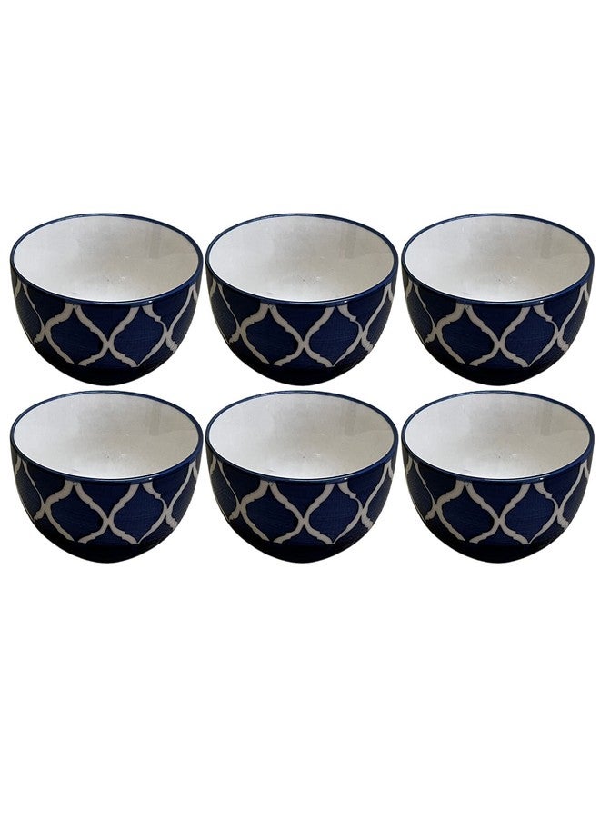 Kunhar Ceramic Hand Painted Dessert Bowls - 200 Ml, 6 Pieces, Blue Chidi - Image 1