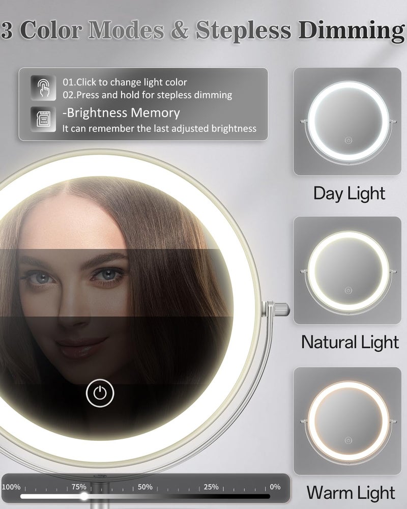 vpu Makeup Mirror with Lights, 1X/30X Lighted Magnifying Mirror Height Adjustable, 3000mAh Rechargeable Double Sided Vanity Mirrors with 3 LED Lighting and Adjustable Brightness for Desk Women Gift - Image 4