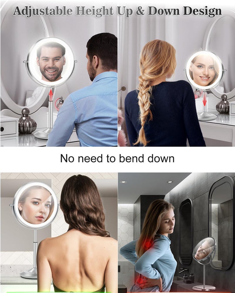 vpu Makeup Mirror with Lights, 1X/30X Lighted Magnifying Mirror Height Adjustable, 3000mAh Rechargeable Double Sided Vanity Mirrors with 3 LED Lighting and Adjustable Brightness for Desk Women Gift - Image 5