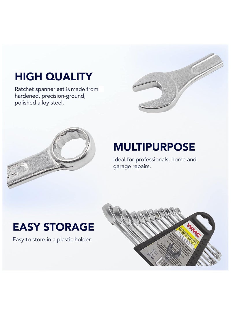 دبليو إم سي توولز مجموعة مفاتيح ربط مركبة من  – 12 قطعة | أدوات يدوية متينة من فولاذ كروم فانديم مفتاح مزدوج مفتوح ومغلق للمنزل، الكراج، صيانة السيارات، الميكانيكيين والأعمال اليدوية - Image 2