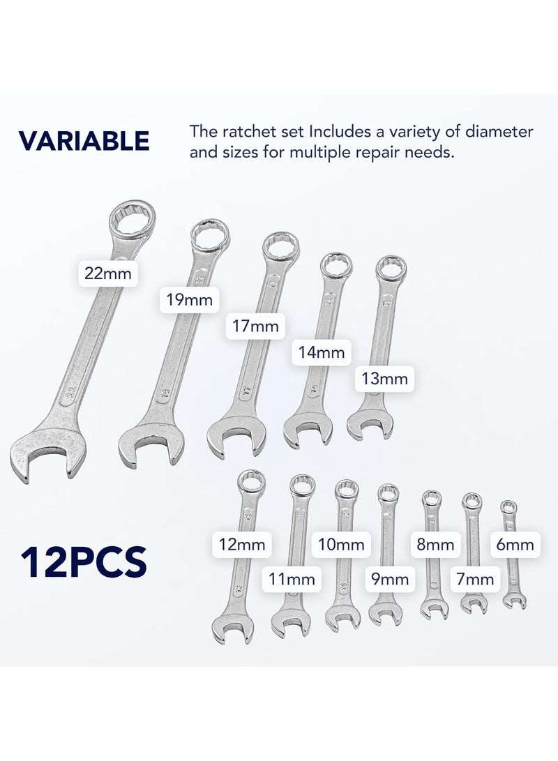 دبليو إم سي توولز مجموعة مفاتيح ربط مركبة من  – 12 قطعة | أدوات يدوية متينة من فولاذ كروم فانديم مفتاح مزدوج مفتوح ومغلق للمنزل، الكراج، صيانة السيارات، الميكانيكيين والأعمال اليدوية - Image 3
