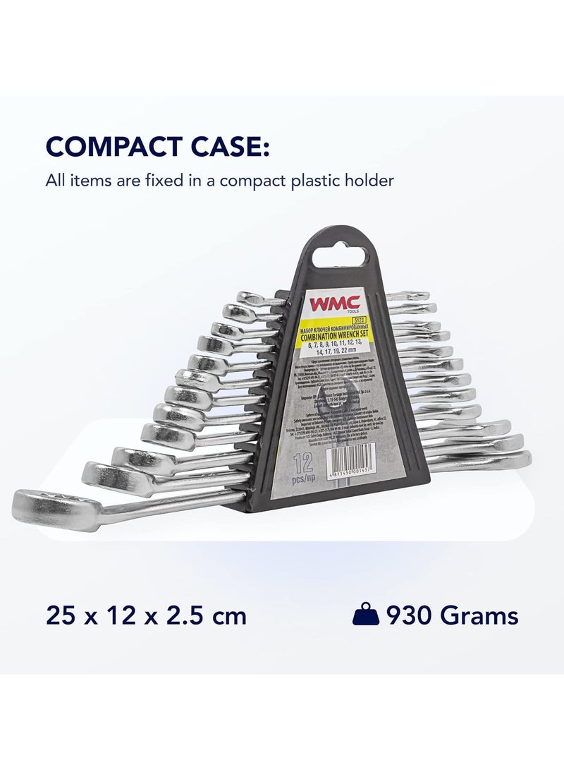 دبليو إم سي توولز مجموعة مفاتيح ربط مركبة من  – 12 قطعة | أدوات يدوية متينة من فولاذ كروم فانديم مفتاح مزدوج مفتوح ومغلق للمنزل، الكراج، صيانة السيارات، الميكانيكيين والأعمال اليدوية - Image 4