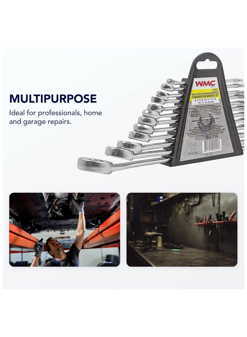 دبليو إم سي توولز مجموعة مفاتيح ربط مركبة من  – 12 قطعة | أدوات يدوية متينة من فولاذ كروم فانديم مفتاح مزدوج مفتوح ومغلق للمنزل، الكراج، صيانة السيارات، الميكانيكيين والأعمال اليدوية - Image 5