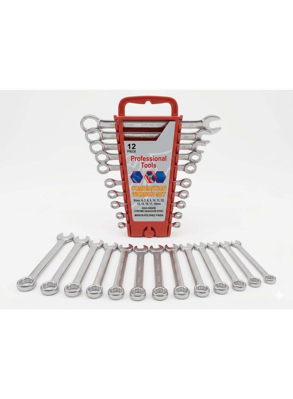 Combination Spanner Wrench Set – 12PCS Metric Hand Tools Kit | Durable Chrome Vanadium Steel Open & Ring End Wrenches for Home, Garage, Car Repair, Mechanics, DIY