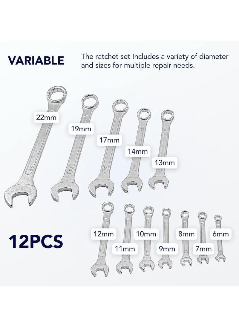 Nyvio 12-Piece Combination Spanner Wrench Set, Metric Chrome Vanadium Steel Open & Ring End Wrenches for Home, Garage, Car Repair - Image 4