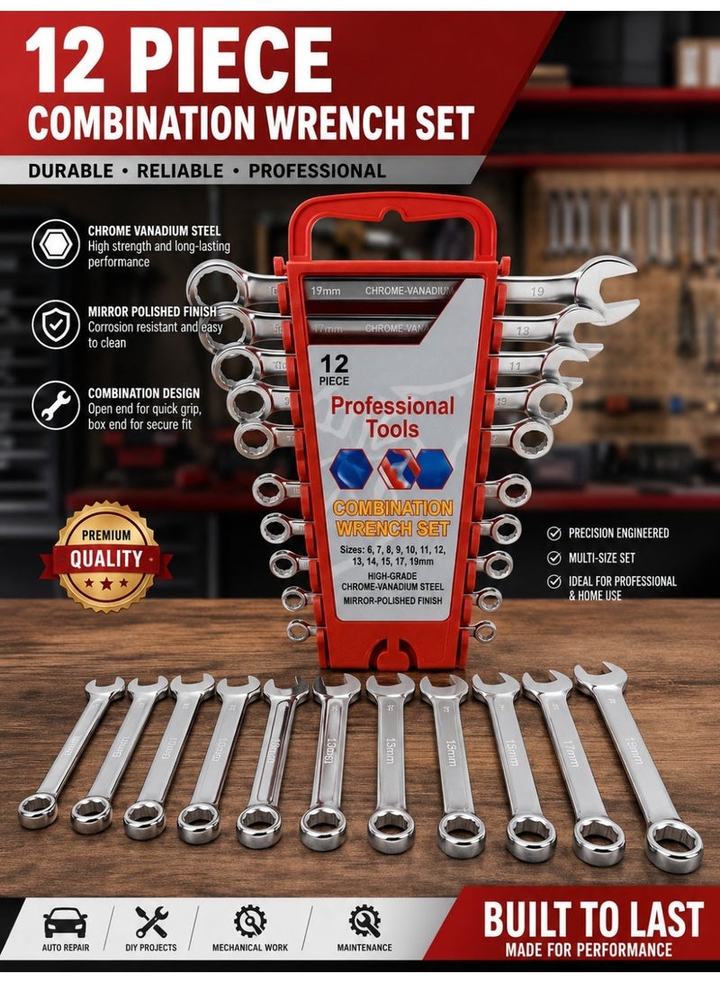 Nyvio 12-Piece Combination Spanner Wrench Set, Metric Chrome Vanadium Steel Open & Ring End Wrenches for Home, Garage, Car Repair - Image 5