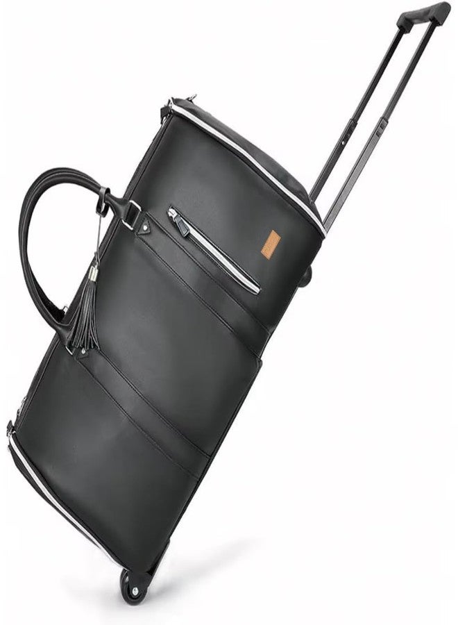 FUOCO Convertible Garment Duffel Bag with Wheels | Large PU Leather Carry-On Trolley Bag for Men & Women | 2-in-1 Hanging Suit Travel Bag | Ideal for Business Trips & Weddings | 1-Year Warranty - Image 1