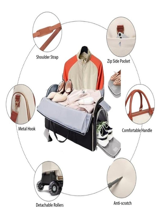 FUOCO Convertible Garment Duffel Bag with Wheels | Large PU Leather Carry-On Trolley Bag for Men & Women | 2-in-1 Hanging Suit Travel Bag | Ideal for Business Trips & Weddings | 1-Year Warranty - Image 4