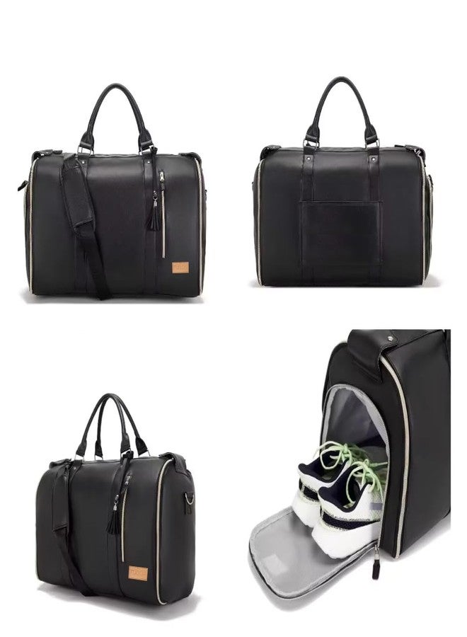 FUOCO Convertible Garment Duffel Bag with Wheels | Large PU Leather Carry-On Trolley Bag for Men & Women | 2-in-1 Hanging Suit Travel Bag | Ideal for Business Trips & Weddings | 1-Year Warranty - Image 3