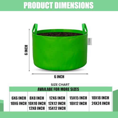 Oriley Grow Bag Heavy Duty HDPE Plants Flower Growing Bags Floor Standing Mount Type for Home Garden Balcony Terrace Kitchen Nursery (Green, Round with Handle, 250 GSM 6 x 6 inch Pack of 5) - Image 2