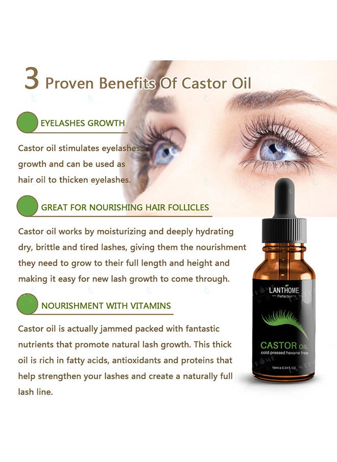Lanthome - Castor Oil, 100% Organic Pure, Eyelashes Serum, Eyebrows And Hair Growth, Hexane Free, For Hair Skin And Nails, Set With Applicator Stick And Brush - Image 1