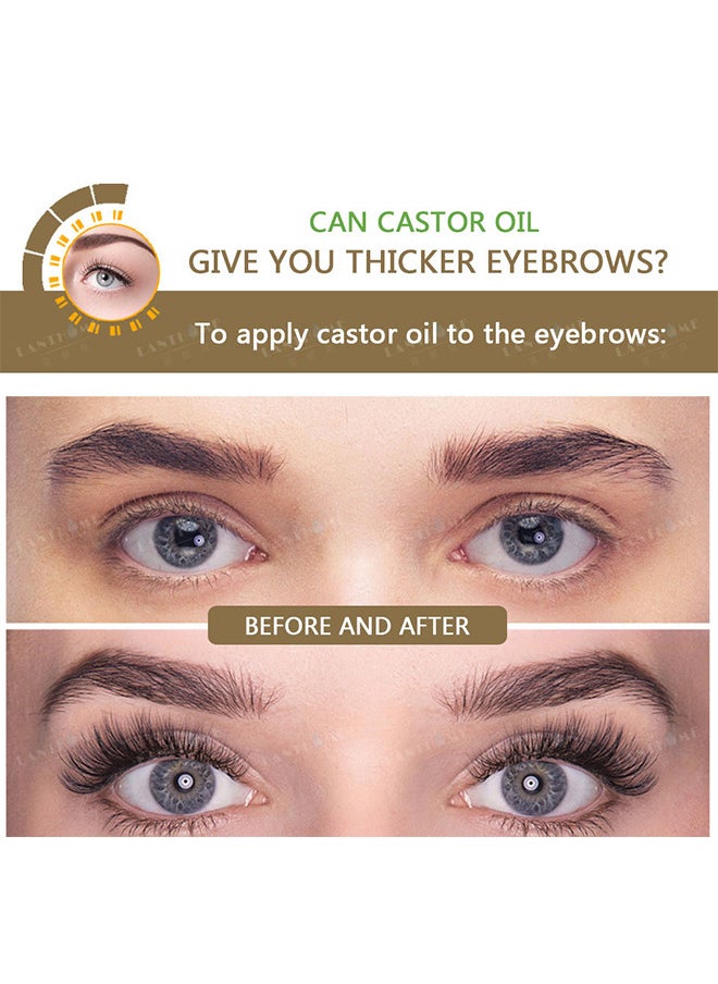 Lanthome - Castor Oil, 100% Organic Pure, Eyelashes Serum, Eyebrows And Hair Growth, Hexane Free, For Hair Skin And Nails, Set With Applicator Stick And Brush - Image 1