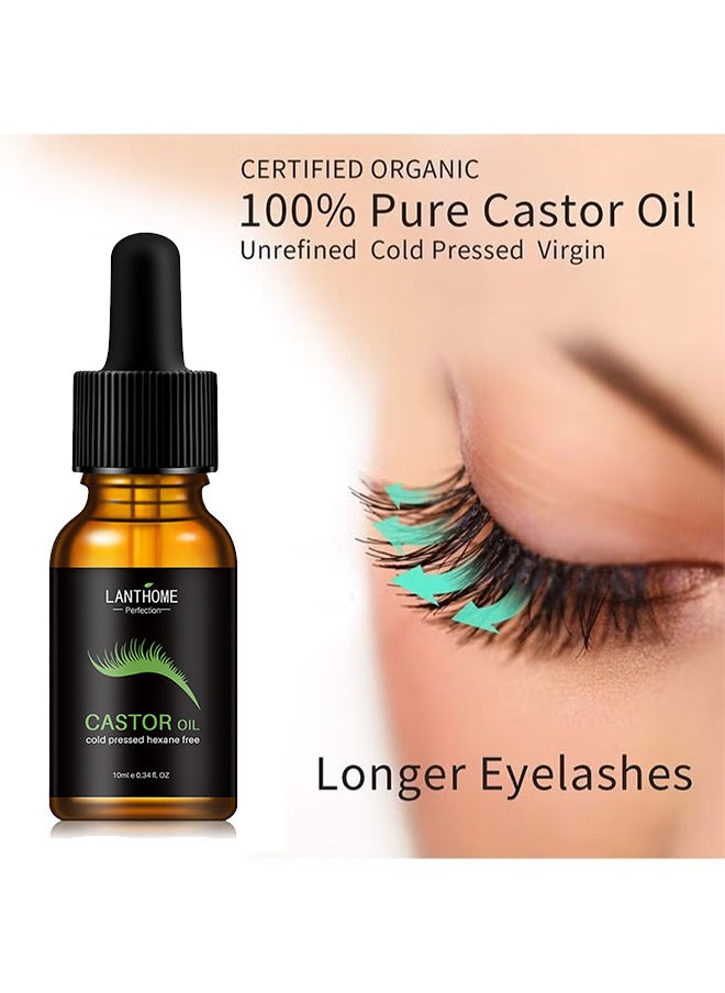 Lanthome - Castor Oil, 100% Organic Pure, Eyelashes Serum, Eyebrows And Hair Growth, Hexane Free, For Hair Skin And Nails, Set With Applicator Stick And Brush - Image 1