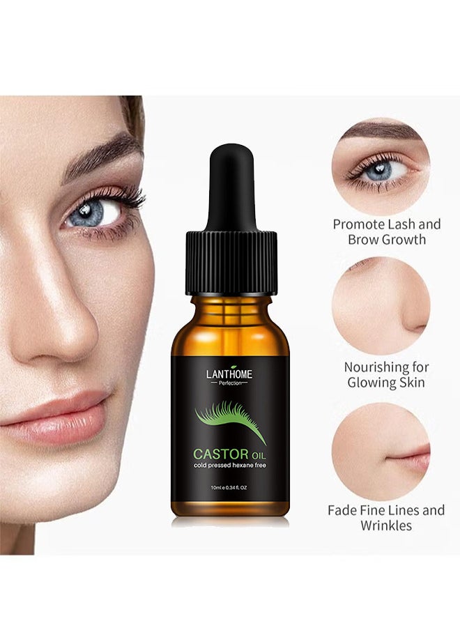 Lanthome - Castor Oil, 100% Organic Pure, Eyelashes Serum, Eyebrows And Hair Growth, Hexane Free, For Hair Skin And Nails, Set With Applicator Stick And Brush - Image 1