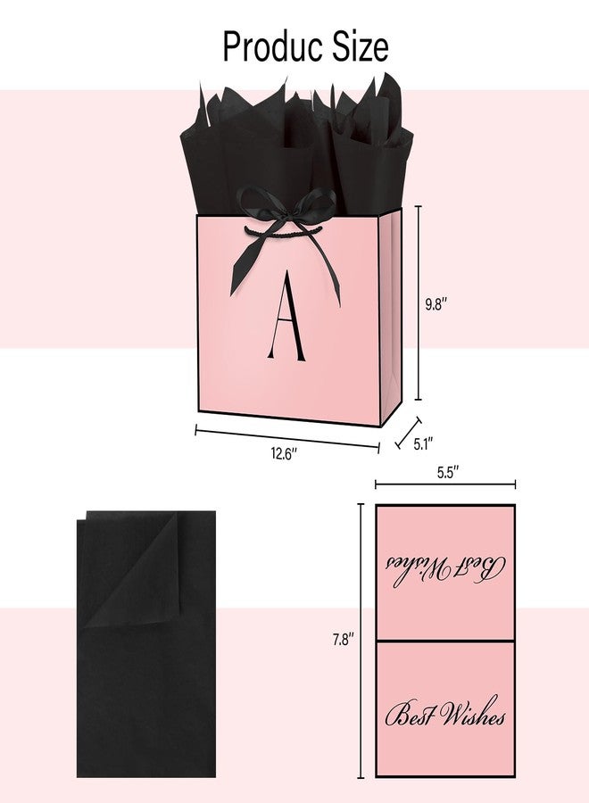 Linelglobal 12.6" Pink Letter Gift Bag with Handles gift bag for Women Birthday Anniversary Wedding Party Includes Envelope, Card, Wrapping Paper - Initial A - Image 2