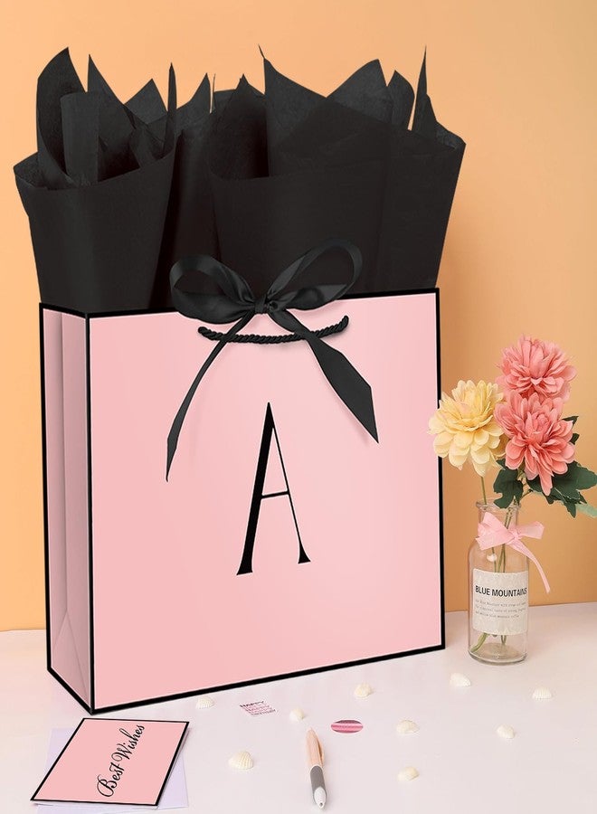 Linelglobal 12.6" Pink Letter Gift Bag with Handles gift bag for Women Birthday Anniversary Wedding Party Includes Envelope, Card, Wrapping Paper - Initial A - Image 4
