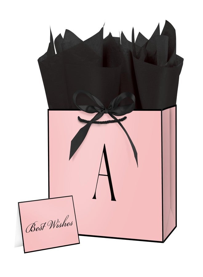 Linelglobal 12.6" Pink Letter Gift Bag with Handles gift bag for Women Birthday Anniversary Wedding Party Includes Envelope, Card, Wrapping Paper - Initial A - Image 1