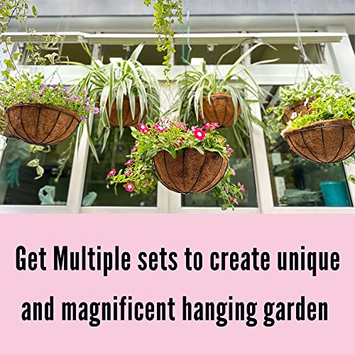 LáLáGreen LaLaGreen Hanging Planters for Outdoor Plants (2 Pack, 12 Inch) Hanging Baskets with Coco Liner Flower Pots, Metal Wire Round Plant Holder Hanger Hook Chain Deck Porch Garden Balcony Farmhouse Decor - Image 5