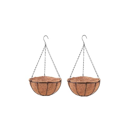LáLáGreen LaLaGreen Hanging Planters for Outdoor Plants (2 Pack, 12 Inch) Hanging Baskets with Coco Liner Flower Pots, Metal Wire Round Plant Holder Hanger Hook Chain Deck Porch Garden Balcony Farmhouse Decor - Image 1