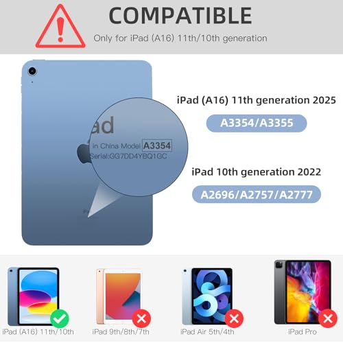 Dirrelo Compatible with iPad (A16) 11th Generation Case 11 Inch 2025 New, for iPad 10th Generation Case 10.9 Inch 2022, Trifold Stand Protective Cover with Pencil Holder, Auto Sleep/Wake, Light Gray - Image 4