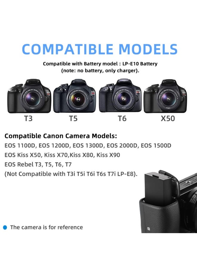 LC-E10/LP-E10 Battery Charger LC-E10C LC-E10 LC-E10E Charger Compatible with Canon EOS Rebel T7,T6,T5,T3,T100,EOS 4000D,3000D,2000D,1500D, 1300D,1200D,1100D,Kiss X50,X70,X80,X90  - Image 2