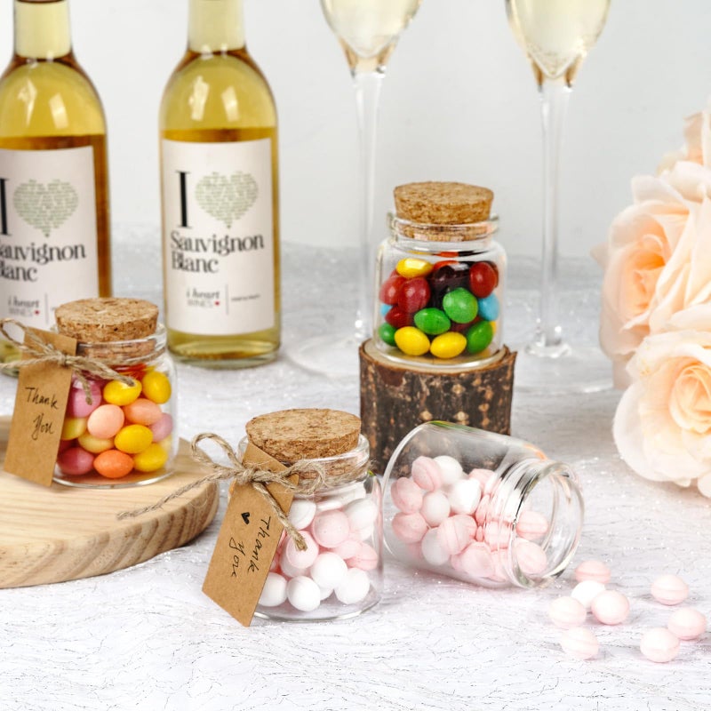 OurWarm 12 Pack Mini Jars with Lids, 1.7OZ Small Glass Bottles with Cork Tag Label and Twine, Versatile Small Glass Jars for Candy Potion Spice DIY Crafts Gift Birthday Wedding Party Decorations - Image 3