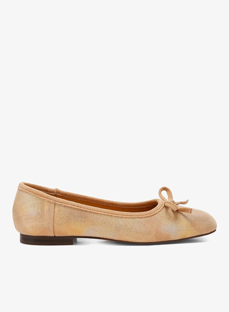 Beige Suede Bow Embellished Ballerinas