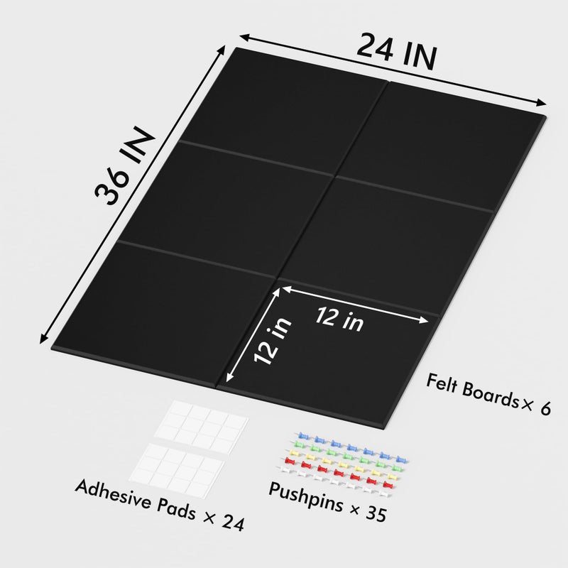 Neatsure Large Cork Board for Wall, Black Felt Bulletin Board with Pushpins, 36" x 24" 6 Panels Wall Tiles, Tack Push Pin Boards for Office - Image 3