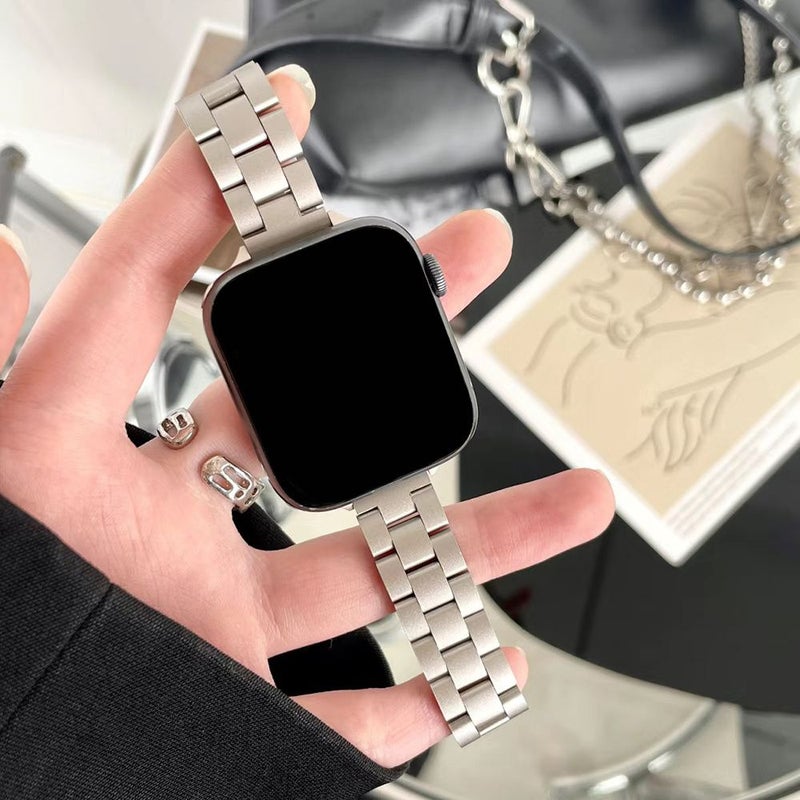 Slim Stainless Steel Bands With Tempered Glass Screen Protector Case Compatible With Apple Watch 38mm 40mm 41mm 42mm 44mm 45mm 46mm 49mm Starlight Premium Metal Straps With Adjustable Tool For iWatch Ultra Series 10 11 9 8 7 6 5 4 3 2 1 SE 46mm - Image 4