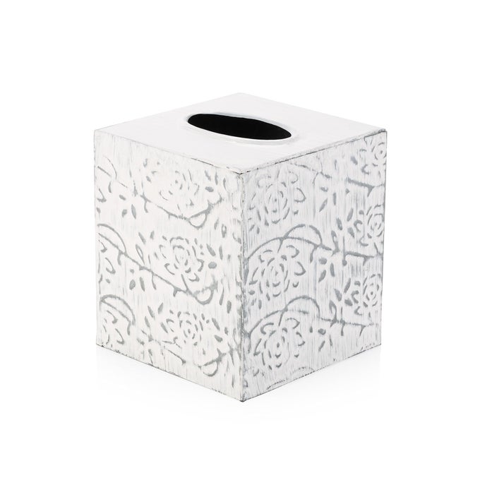 COUNTRY CHIC MODERN FARMHOUSE TISSUE BOX HOLDER DECORATIVE METAL TISSUE COVER RUSTIC SQUARE WHITE STYLE