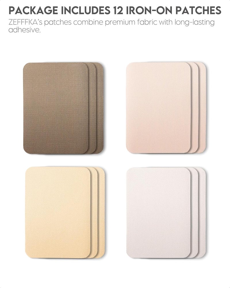 ZEFFFKA Premium Quality Fabric Iron-on Patches Inside & Outside Strongest Glue 100% Cotton Shades of Brown Beige Khaki Repair Decorating Kit 12 Pieces Size 3" by 4-1/4" (7.5 cm x 10.5 cm) - Image 2