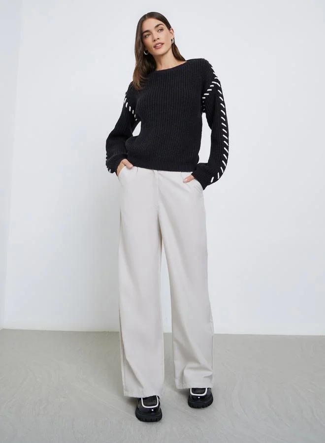 Styli Styli Black Chunky Knit Sweater with Stitch Detail