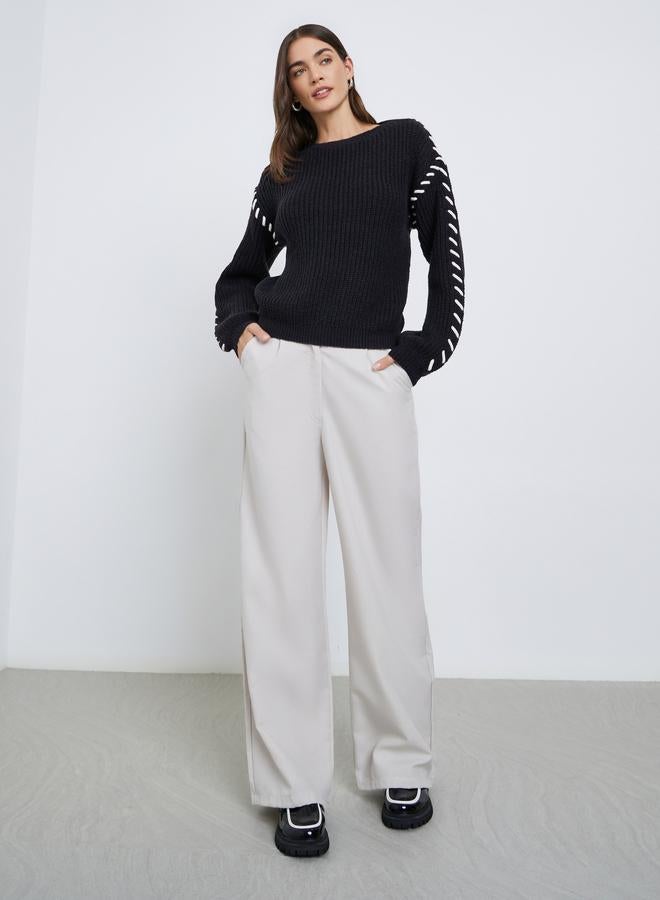 ستايلي سويتر محبوك سميك بتفاصيل خياطة - Image 2