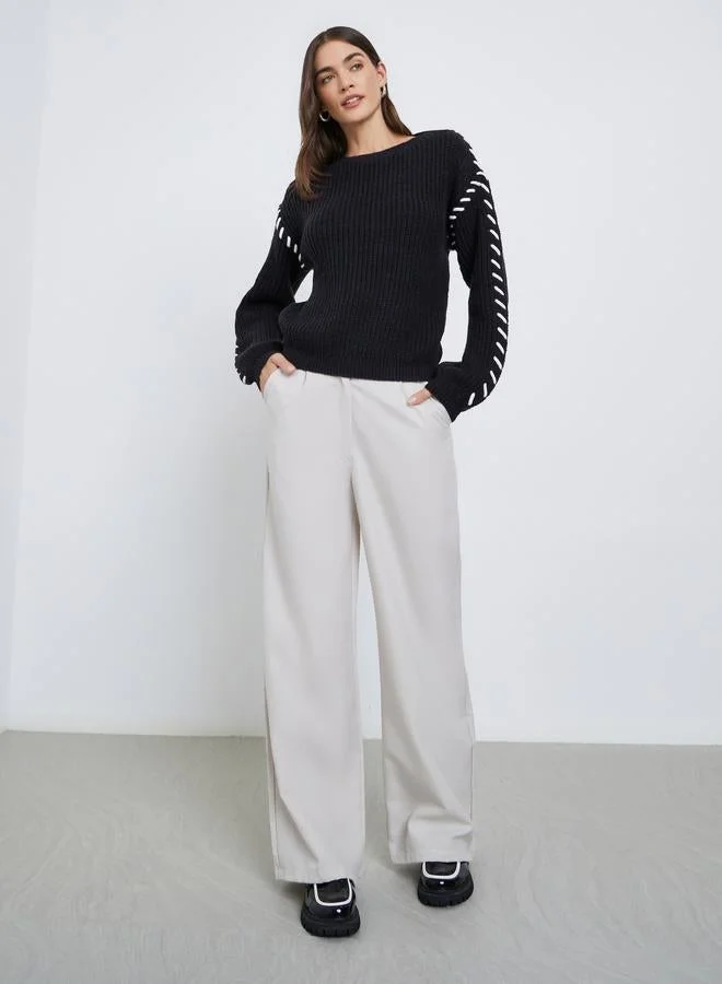Styli Styli Black Chunky Knit Sweater with Stitch Detail