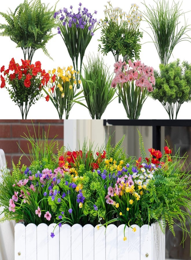 Green Moon 23 Bundles Artificial Plants Outdoor with Colorful Flower, Greenery Shrubs Realistic UV Resistant for Outside Home Planter Porch Patio Yard Decor - Image 1