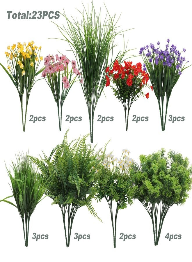 Green Moon 23 Bundles Artificial Plants Outdoor with Colorful Flower, Greenery Shrubs Realistic UV Resistant for Outside Home Planter Porch Patio Yard Decor - Image 2