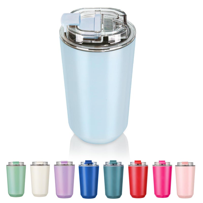 Puraville Insulated Tumblers with Lid 14 oz Travel Coffee Mug Stainless Steel Vacuum Cup Leak Proof Reusable Double Walled Coffee Tumbler for Iced and Hot Drinks Light Blue