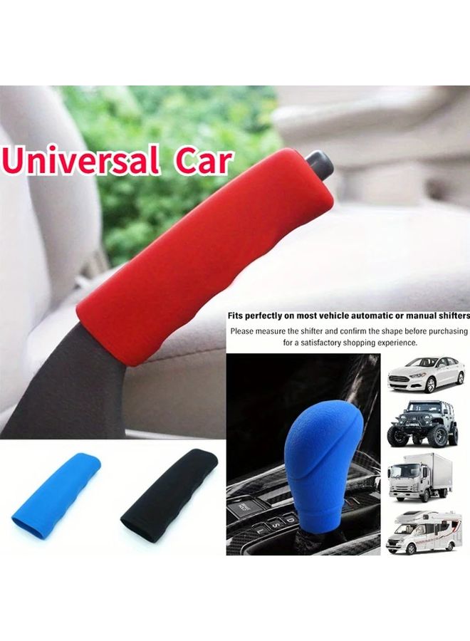 2pcs Universal Red Silicone Gear Shift Knob Cover And Handbrake Cover Set - Image 1