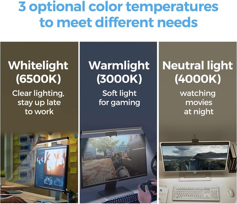 سكاي تاتش مصباح شاشة كمبيوتر من نوع ، مدى التمديد 50 سم: مصباح شاشة LED بتقنية العناية بالعينين بثلاثة ألوان، يتم التحكم في سطوعه عبر اللمس، بدون وهج على الشاشة، مزود بكابل USB للاستخدام في المكتب المنزلي أو أثناء العمل أو اللعب على الكمبيوتر. - Image 2