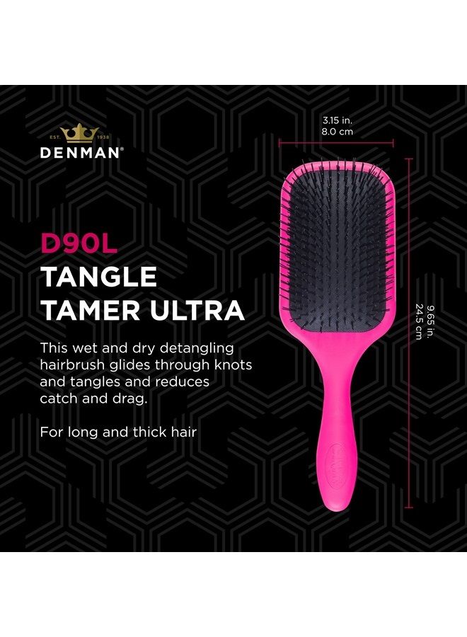 DENMAN Tangle Tamer Ultra (Pink) Detangling Paddle Brush For Curly Hair And Black Natural Hair - use with both Wet & Dry Hair, D90L - Image 2