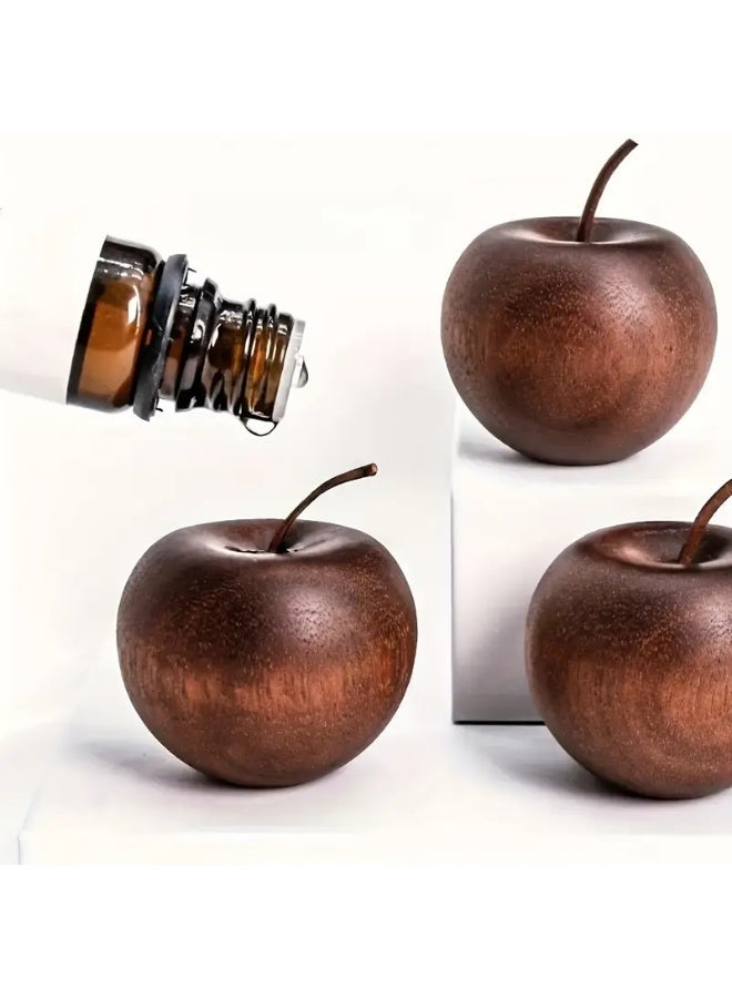 3 pcs Natural Sandalwood Apple-Shaped Diffuser Set - Solid Wood Essential Oil Diffuser, Battery-Free, Long-Lasting Fragrance, Suitable for Home and Car Use, Perfect for Holiday Decorations - Image 1