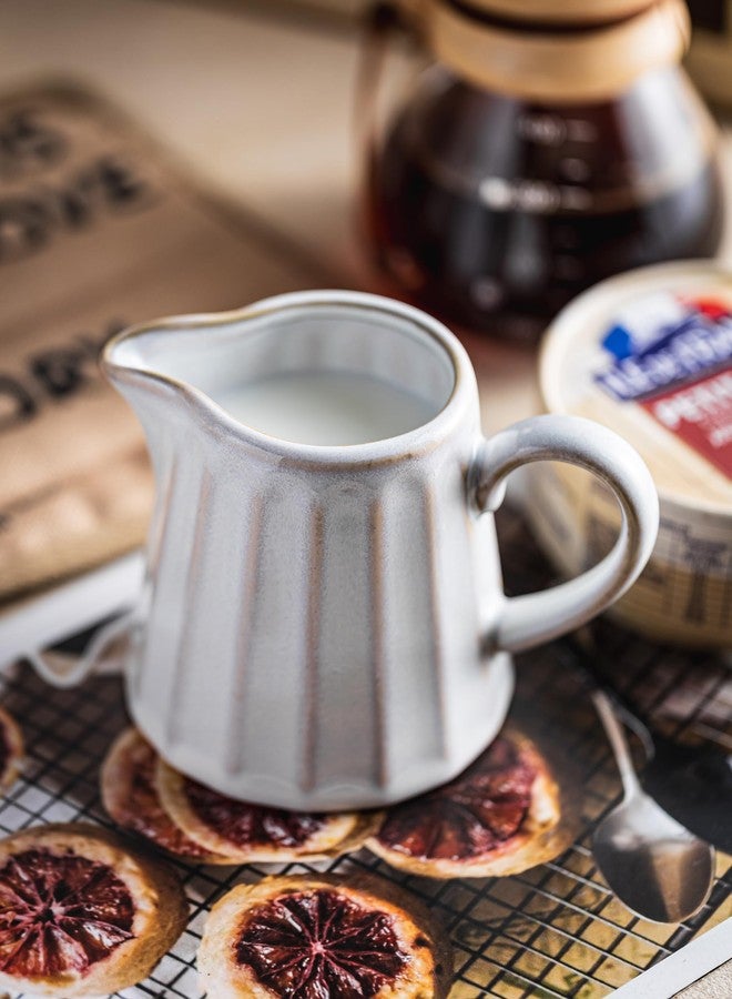 YHOJOY Ceramic Creamer Pitcher,Creamer Container with Handle, Small Milk Pitcher Cup for Coffee, Sauces, Salad, 10 OZ, Cream White - Image 5
